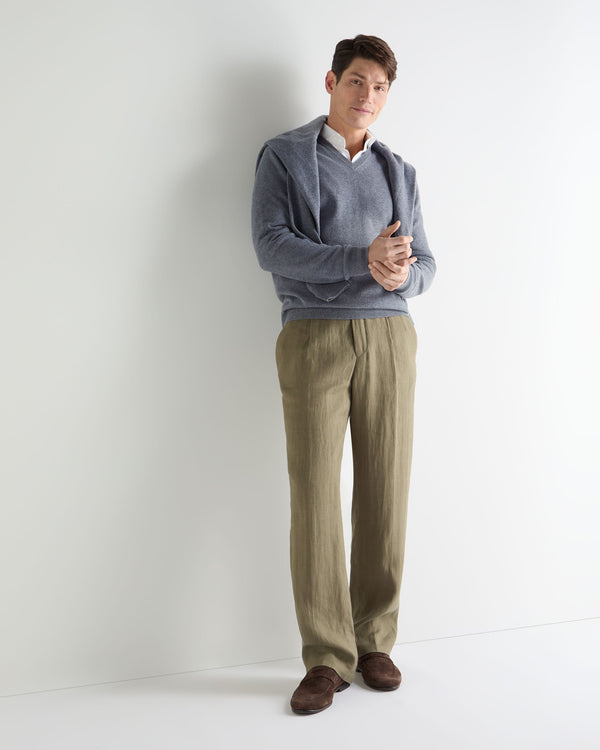 N.Peal Men's Burlington V Neck Cashmere Jumper Ash Grey