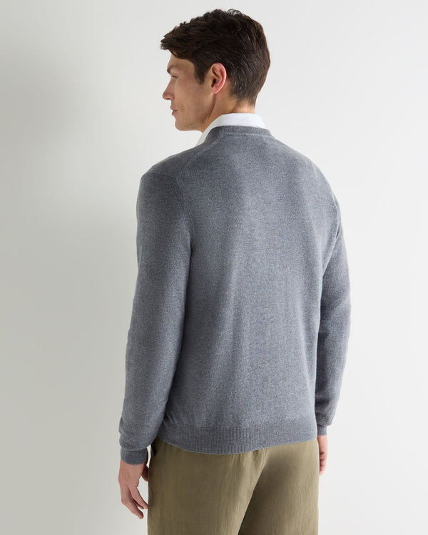 N.Peal Men's Burlington V Neck Cashmere Jumper Ash Grey