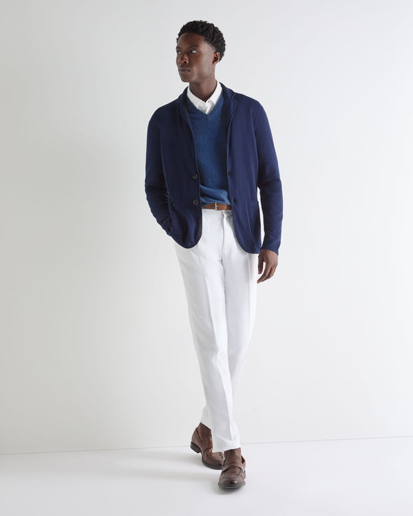 N.Peal Men's Burlington V Neck Cashmere Jumper Bright Denim Blue