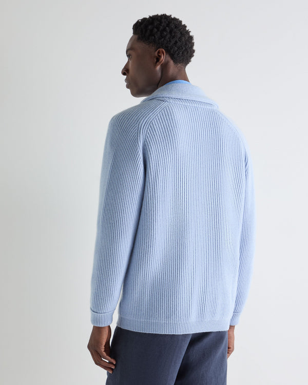 N.Peal Men's Kensington Cashmere Cardigan Sea Mist Blue