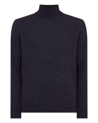 N.Peal Men's Trafalgar Roll Neck Cashmere Jumper Deep Charcoal Grey