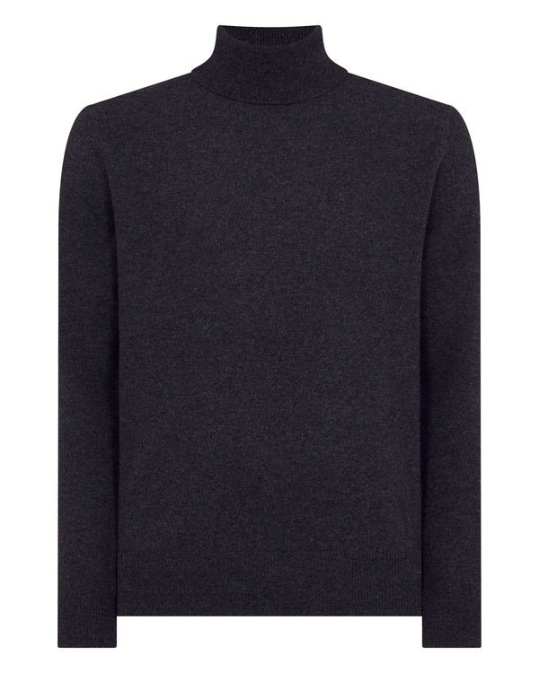 N.Peal Men's Trafalgar Roll Neck Cashmere Jumper Deep Charcoal Grey