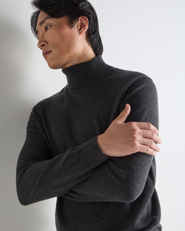 N.Peal Men's Trafalgar Roll Neck Cashmere Jumper Deep Charcoal Grey