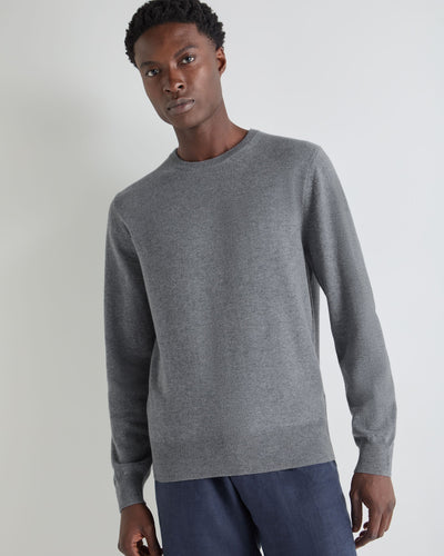 N.Peal Men's Oxford Round Neck Cashmere Jumper Ash Grey