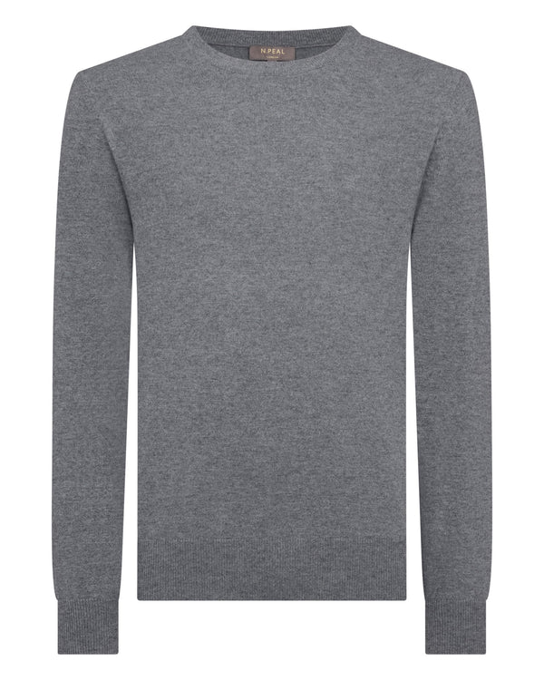 N.Peal Men's Oxford Round Neck Cashmere Jumper Ash Grey