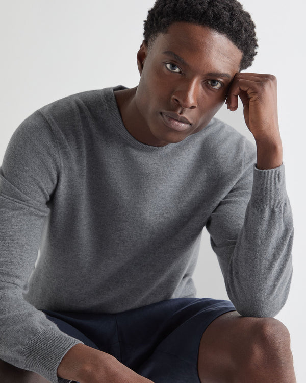 N.Peal Men's Oxford Round Neck Cashmere Jumper Ash Grey