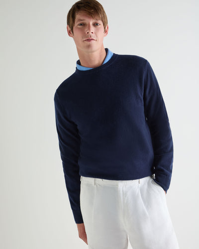 N.Peal Men's Oxford Round Neck Cashmere Jumper Deep French Blue