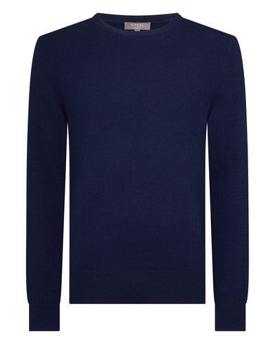N.Peal Men's Oxford Round Neck Cashmere Jumper Deep French Blue