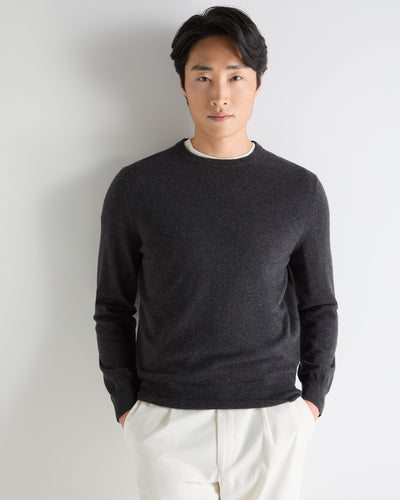 N.Peal Men's Oxford Round Neck Cashmere Jumper Deep Charcoal Grey