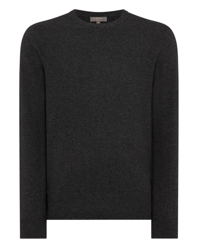 N.Peal Men's Oxford Round Neck Cashmere Jumper Deep Charcoal Grey
