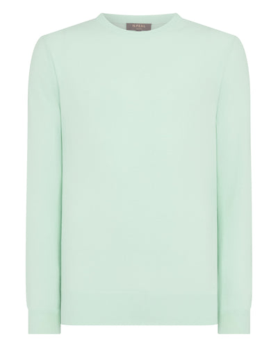 N.Peal Men's Oxford Round Neck Cashmere Jumper Mint Green