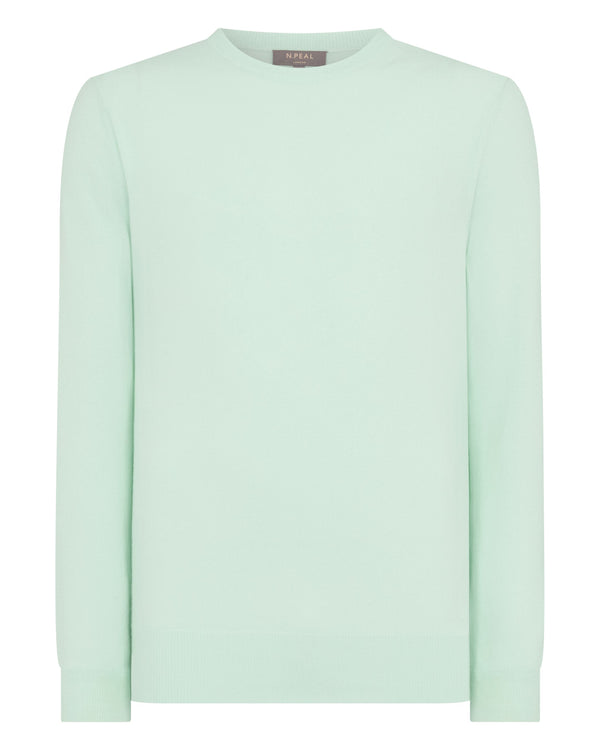 N.Peal Men's Oxford Round Neck Cashmere Jumper Mint Green