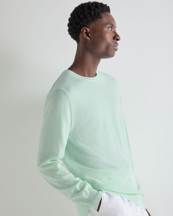 N.Peal Men's Oxford Round Neck Cashmere Jumper Mint Green