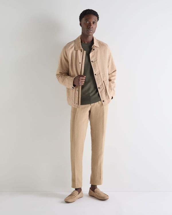 N.Peal Men's Oxford Round Neck Cashmere Jumper Olive Green