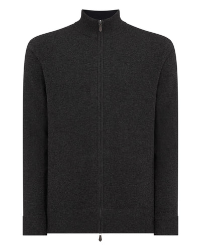 N.Peal Men's Knightsbridge Full Zip Cashmere Jumper Deep Charcoal Grey