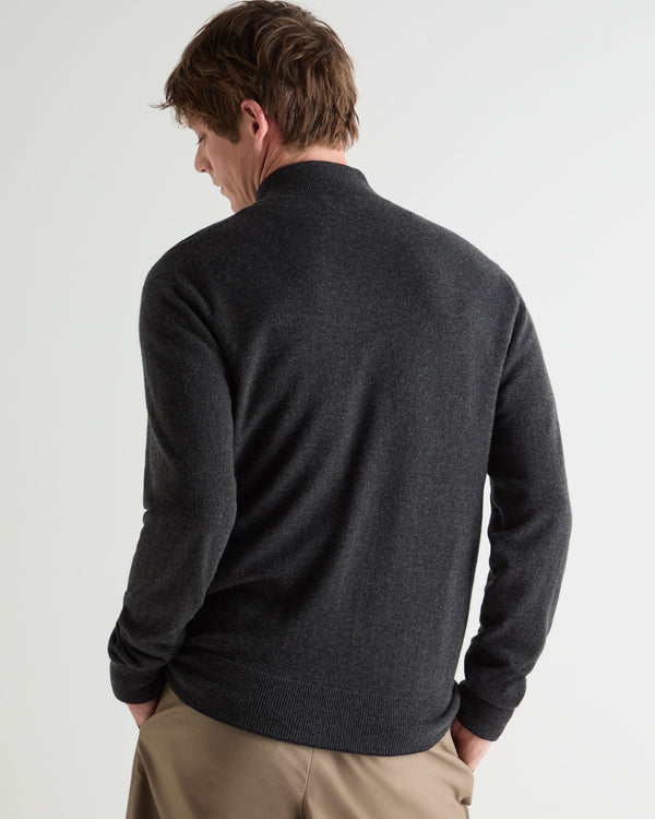 N.Peal Men's Knightsbridge Full Zip Cashmere Jumper Deep Charcoal Grey