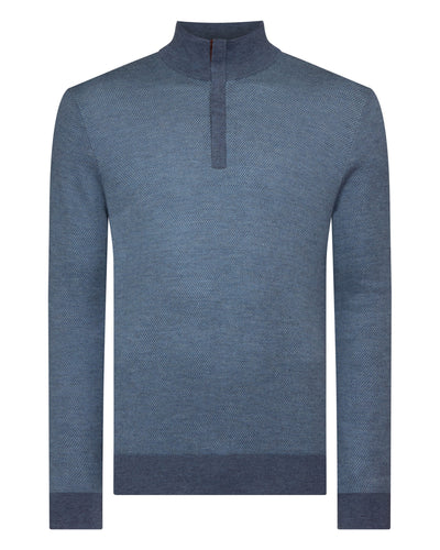 N.Peal Men's Regent Birdseye Fine Gauge Cashmere Half Zip Jumper Denim Blue Birdseye