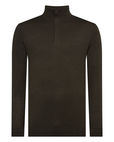 N.Peal Men's Regent Fine Gauge Cashmere Half Zip Jumper Arabica Khaki Green