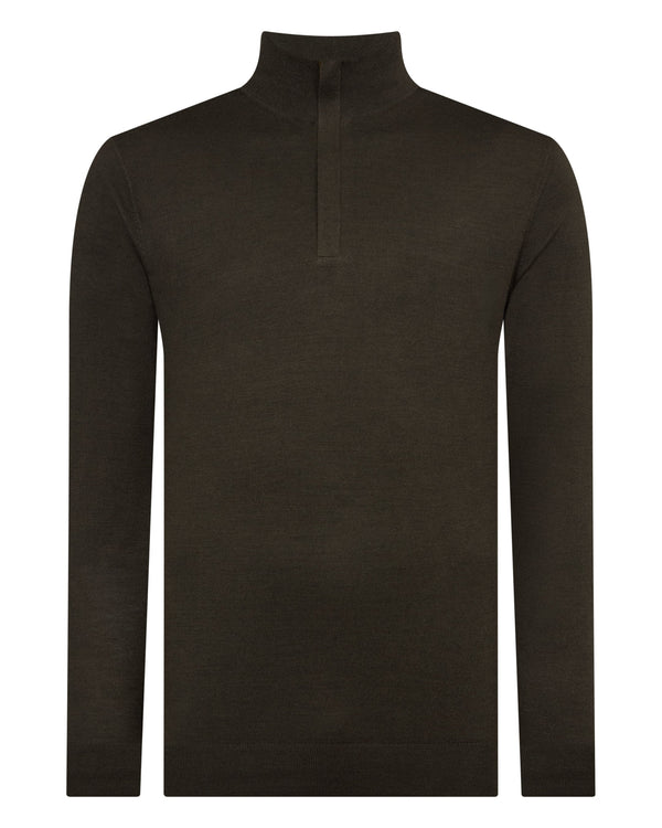 N.Peal Men's Regent Fine Gauge Cashmere Half Zip Jumper Arabica Khaki Green