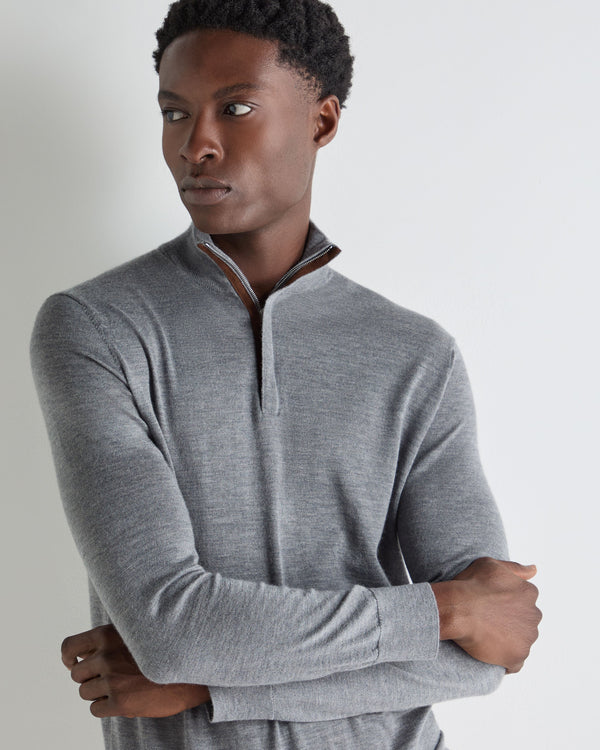 N.Peal Men's Regent Fine Gauge Cashmere Half Zip Jumper Graphite Grey