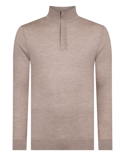 N.Peal Men's Regent Fine Gauge Cashmere Half Zip Jumper Soft Taupe Brown