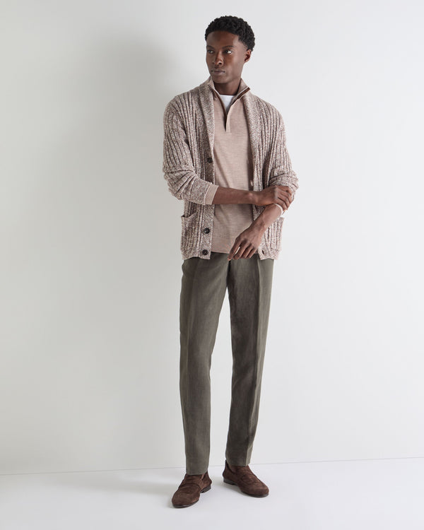 N.Peal Men's Regent Fine Gauge Cashmere Half Zip Jumper Soft Taupe Brown