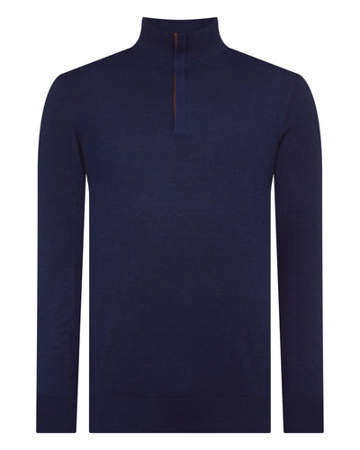 N.Peal Men's Regent Fine Gauge Cashmere Half Zip Jumper Summer Navy Blue