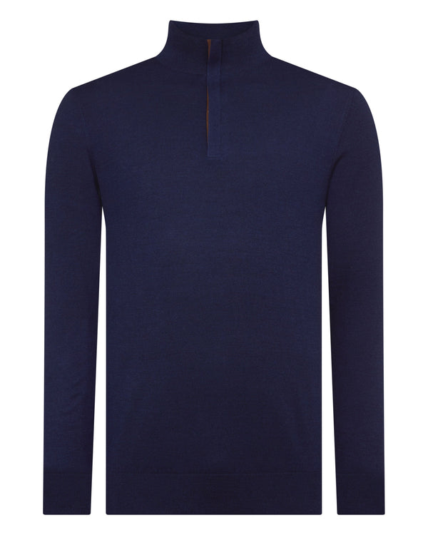 N.Peal Men's Regent Fine Gauge Cashmere Half Zip Jumper Summer Navy Blue