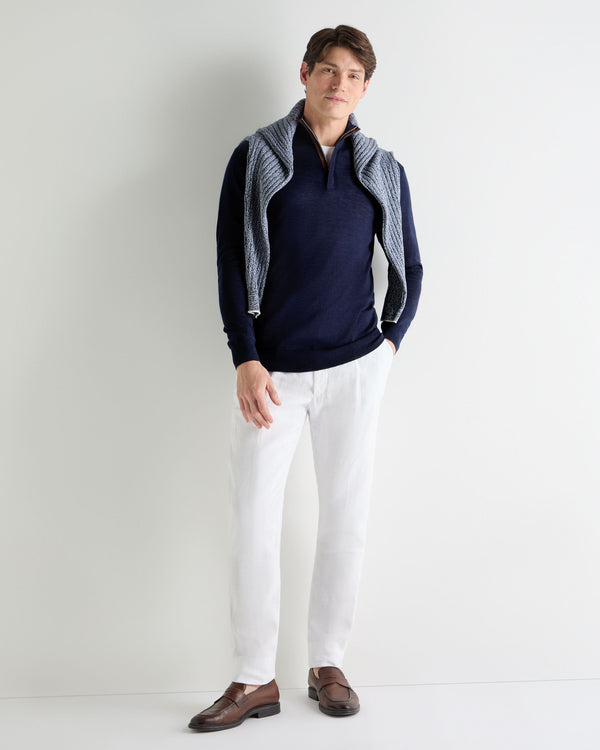 N.Peal Men's Regent Fine Gauge Cashmere Half Zip Jumper Summer Navy Blue