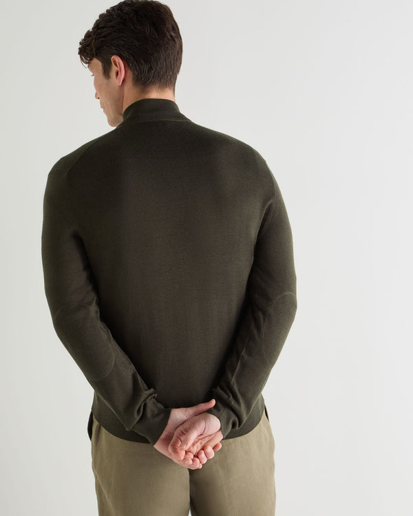 N.Peal Men's Hyde Fine Gauge Cashmere Full Zip Jumper Arabica Khaki Green