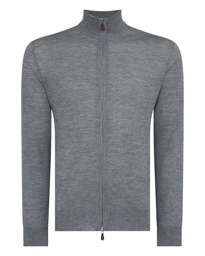 N.Peal Men's Hyde Fine Gauge Cashmere Full Zip Jumper Graphite Grey