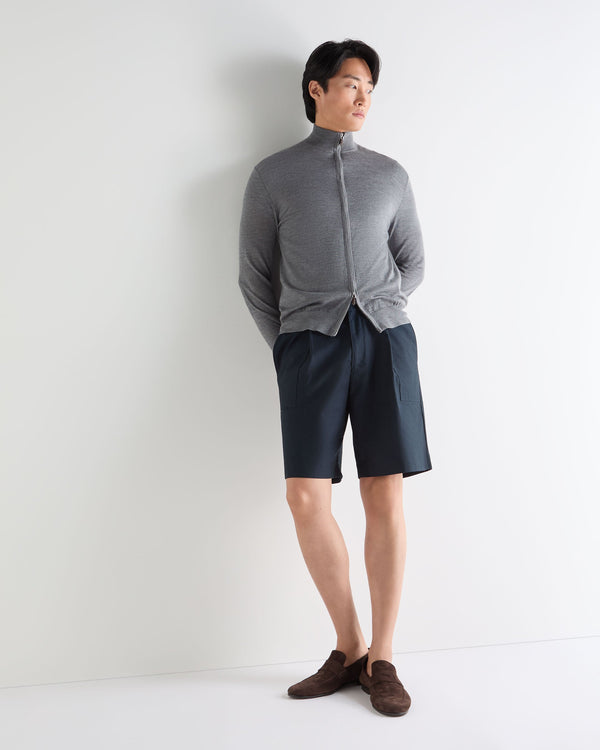 N.Peal Men's Hyde Fine Gauge Cashmere Full Zip Jumper Graphite Grey