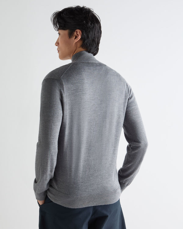 N.Peal Men's Hyde Fine Gauge Cashmere Full Zip Jumper Graphite Grey