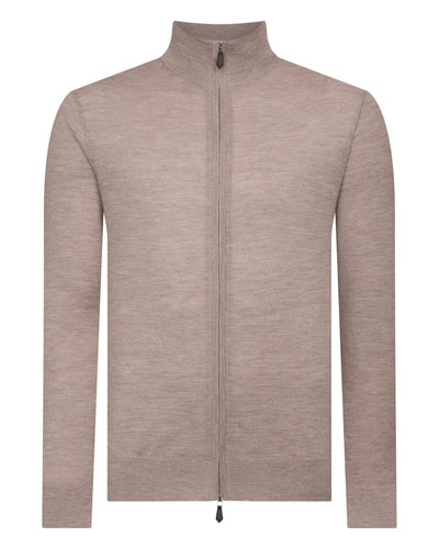N.Peal Men's Hyde Fine Gauge Cashmere Full Zip Jumper Soft Taupe Brown