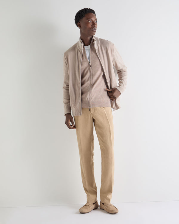 N.Peal Men's Hyde Fine Gauge Cashmere Full Zip Jumper Soft Taupe Brown