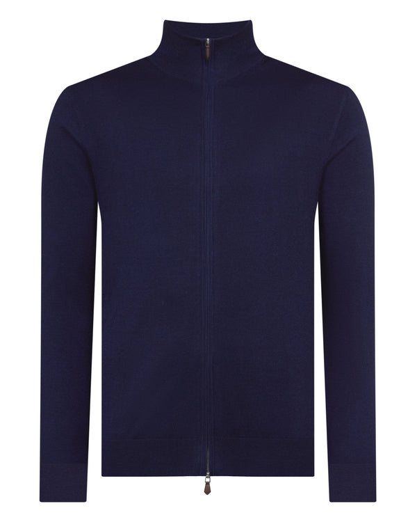 N.Peal Men's Hyde Fine Gauge Cashmere Full Zip Jumper Summer Navy Blue