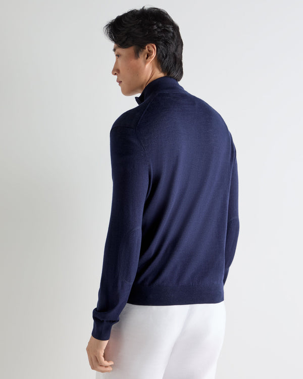 N.Peal Men's Hyde Fine Gauge Cashmere Full Zip Jumper Summer Navy Blue