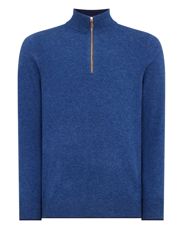 N.Peal Men's Carnaby Half Zip Cashmere Jumper Bright Denim Blue