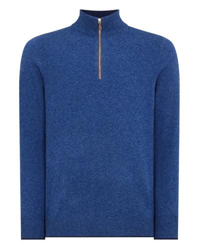 N.Peal Men's Carnaby Half Zip Cashmere Jumper Bright Denim Blue