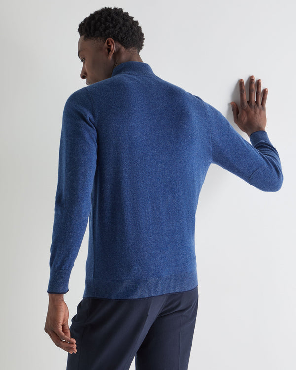 N.Peal Men's Carnaby Half Zip Cashmere Jumper Bright Denim Blue