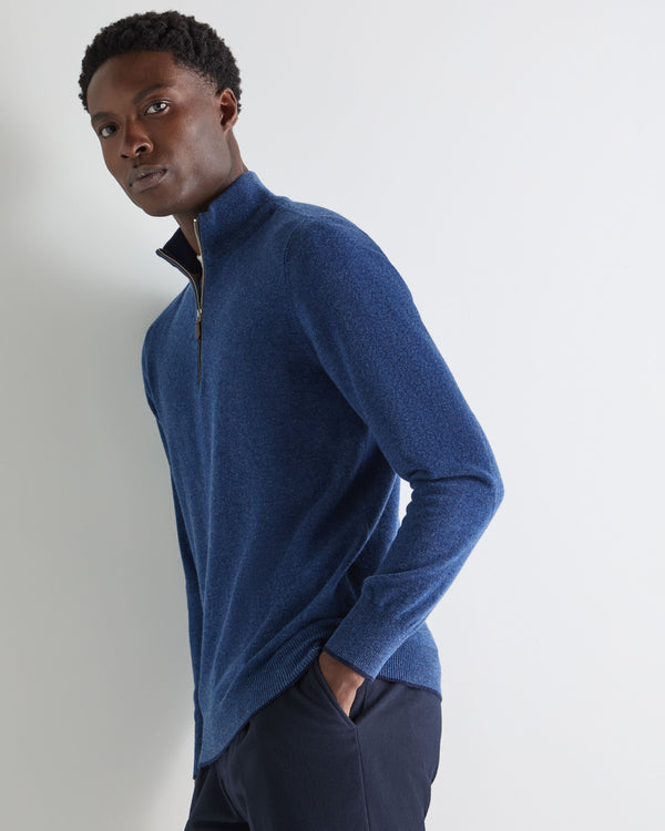 N.Peal Men's Carnaby Half Zip Cashmere Jumper Bright Denim Blue