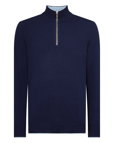 N.Peal Men's Carnaby Half Zip Cashmere Jumper Deep French Blue