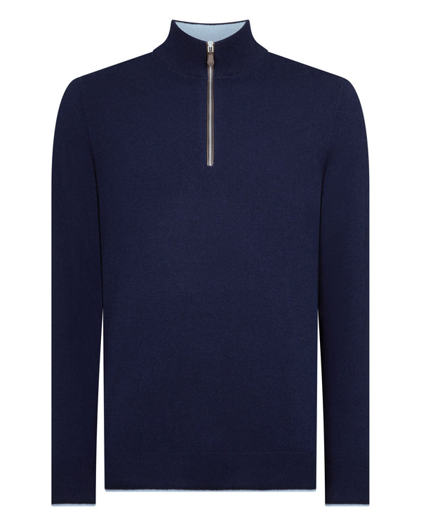 N.Peal Men's Carnaby Half Zip Cashmere Jumper Deep French Blue