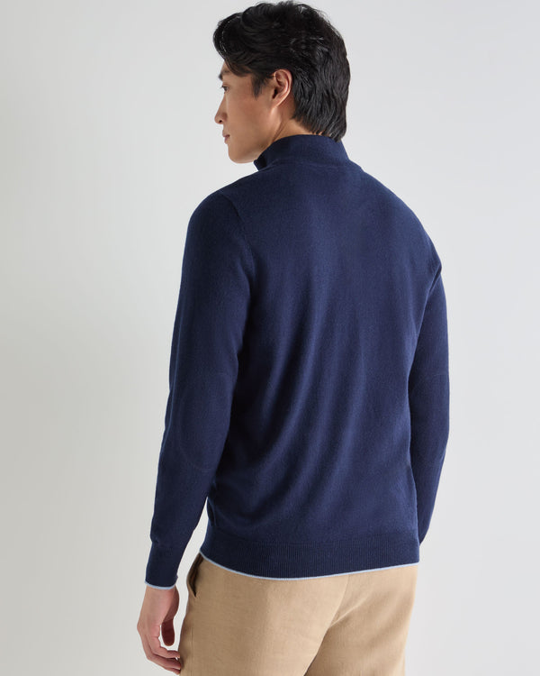 N.Peal Men's Carnaby Half Zip Cashmere Jumper Deep French Blue