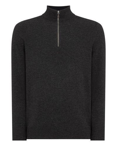 N.Peal Men's Carnaby Half Zip Cashmere Jumper Deep Charcoal Grey