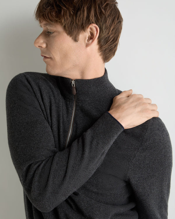 N.Peal Men's Carnaby Half Zip Cashmere Jumper Deep Charcoal Grey