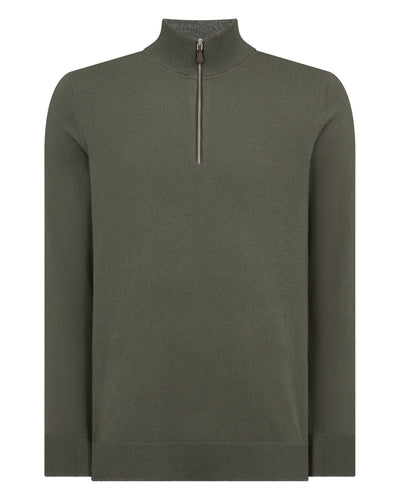 N.Peal Men's Carnaby Half Zip Cashmere Jumper Olive Green