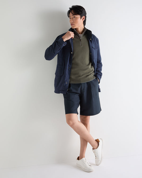 N.Peal Men's Carnaby Half Zip Cashmere Jumper Olive Green