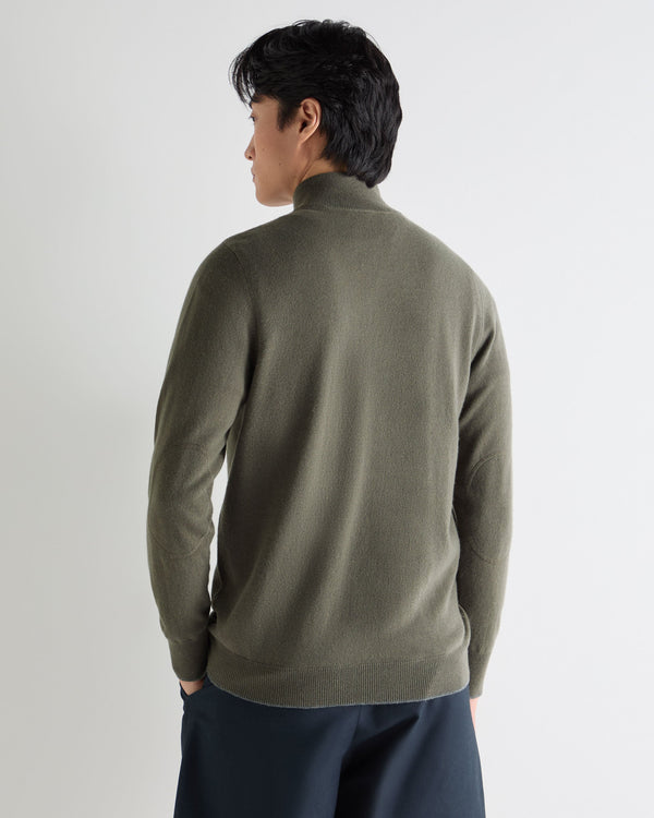 N.Peal Men's Carnaby Half Zip Cashmere Jumper Olive Green