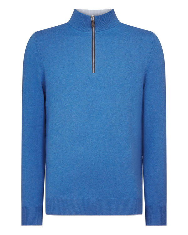 N.Peal Men's Carnaby Half Zip Cashmere Jumper Sunshine Blue